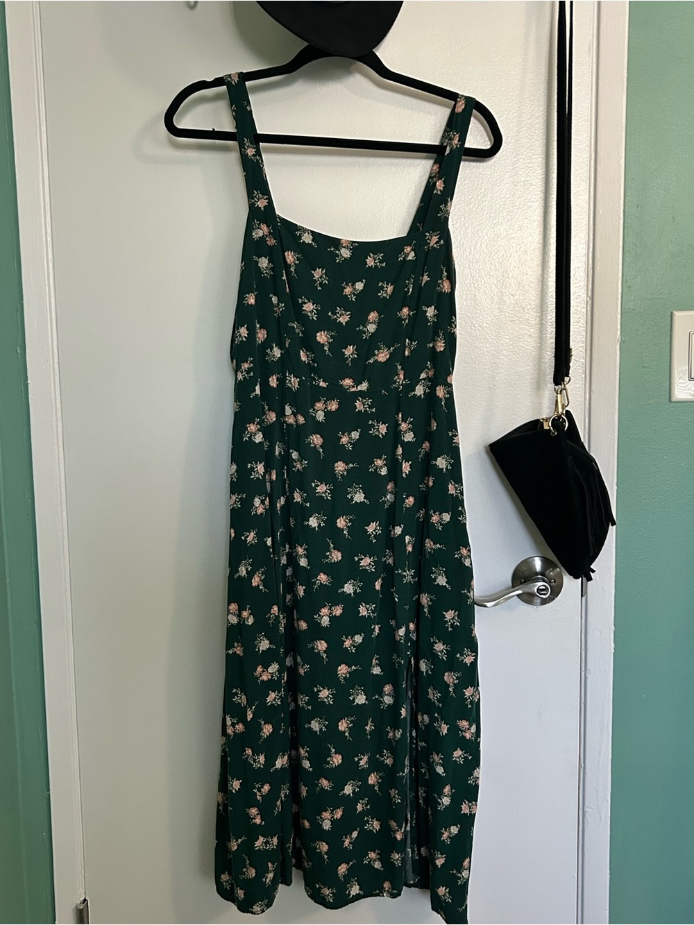 APRICOT Dark Green Floral Midi Dress